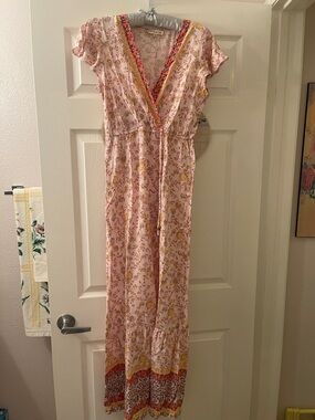 Floral Pink V-Neck Maxi Dress